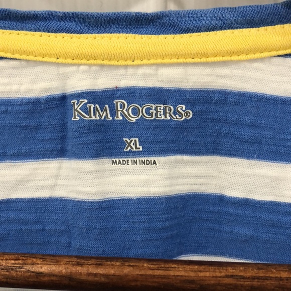 Kim Rogers Women’s XL Blue and White striped Shirt with embellished lemon design - Picture 2 of 4
